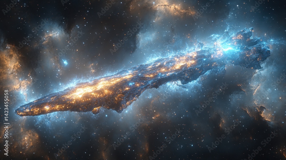 Poster cosmic nebulae form a striking elongated celestial structure.