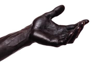 Outstretched African hand, isolated on transparent cutout background
