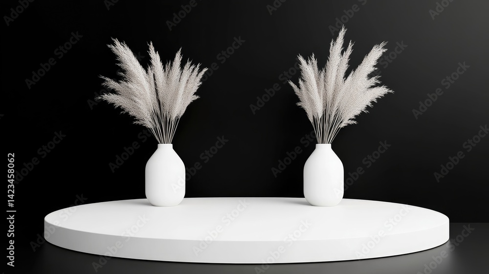 Poster pampas grass in vases minimalist modern style high resolution lighting circular platform display sub