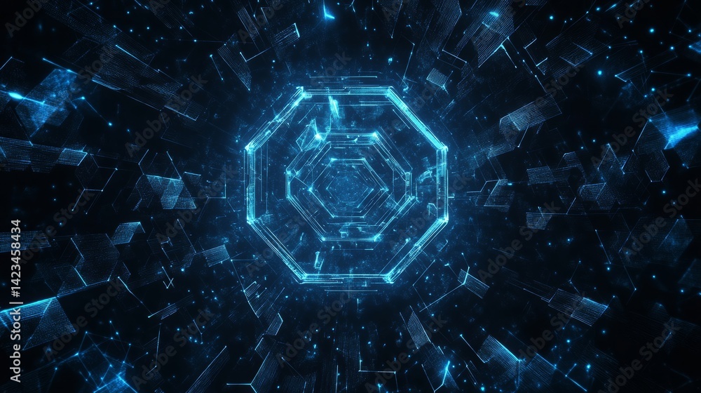 Poster abstract blue technology background with hexagonal and line shapes. medical healthcare. medical tech