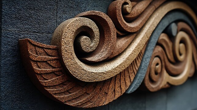 Carved patterns on a surface.