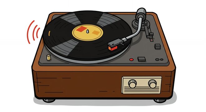 retro turntable playing music, brown, cartoon style clip art preview