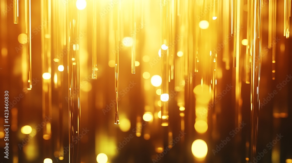 Poster golden light streaks with bokeh effect glowing in an abstract background
