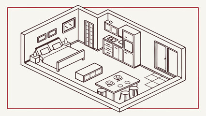Fototapeta premium furniture outline top view set of isolated linear (3).eps