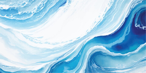 Fototapeta premium Blue and white abstract wave pattern with oceanic fluid motion. Ideal for presentation slides, packaging, graphic design, wallpapers, and calming digital artwork. 