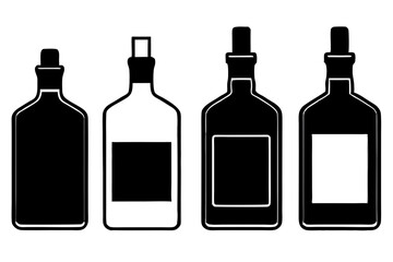 set of Whiskey Bottle silhouette vector illustration