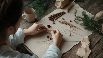 Crafting session featuring natural elements, warm tones, and coz