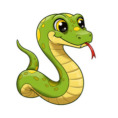 Fototapeta premium Adorable cartoon baby snake with big eyes vibrant green scales and a on transparent background