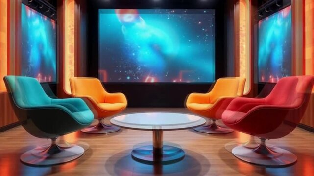 Computer monitor displaying colorful cosmic nebula scene
