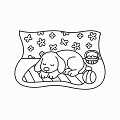 Sleep dog Animal Coloring Pages for Kids – Simple Black and White Line Drawings Vector Art Illustration.