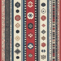 Handcrafted Balkan Textile with Folk Motifs and Symmetrical Patterns