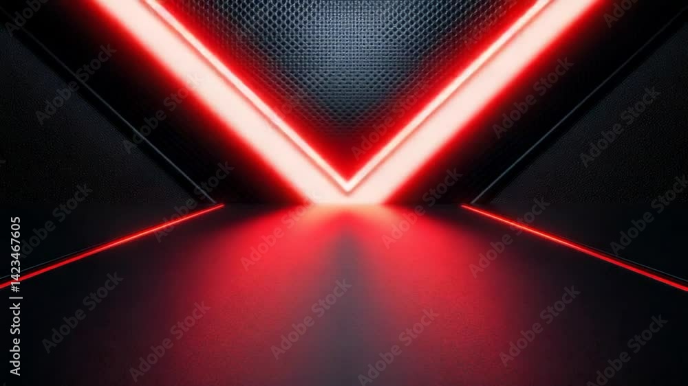 Poster dynamic red neon lights on textured dark background for technology and design