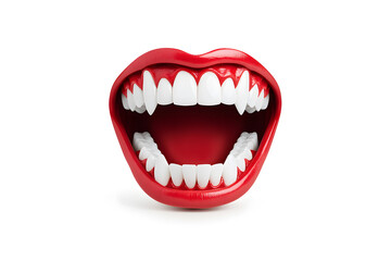Naklejka premium Vampire female mouth with sharp teeth and red lips isolated on white