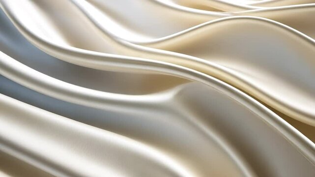 Luxurious satin fabric in creamy beige drapes elegantly, showcasing soft waves and smooth texture, creating elegant and sophisticated atmosphere perfect for design projects.