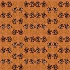 seamless damask pattern with gold and black on brown background 