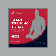 Fitness advertisement for gym with a muscular man lifting weight