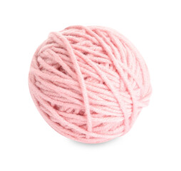 Soft pink woolen yarn isolated on white