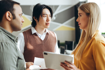 Business team discussing marketing strategy during meeting