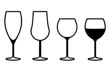 set of Wine Glass silhouette vector illustration