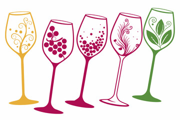 set of Wine Glass silhouette vector illustration