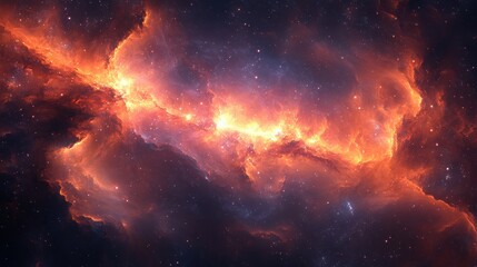 Obraz premium Fiery cosmic nebulae display a vibrant, fiery expanse.