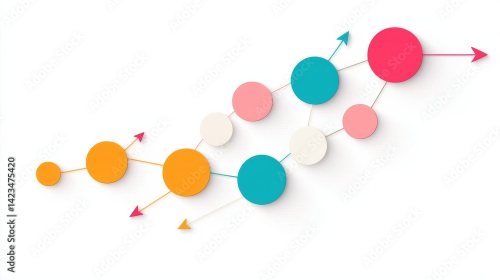 Poster colorful flat design representing decision-making process with circles and arrows