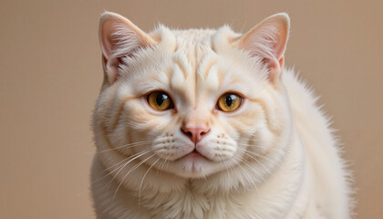 Fototapeta premium White cat looking curiously against a plain background 