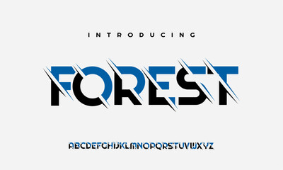 FOREST Modern abstract digital alphabet font. Minimal technology typography, Creative urban sport fashion futuristic font 