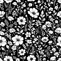 Floral Pattern on Black Background  