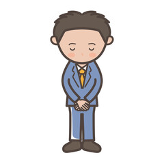 頭を下げて謝る若手男性ビジネスマンの全身イラスト