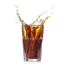 Cola splashing out of glass isolated on white
