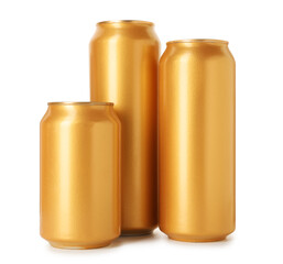 Many blank tin cans isolated on white