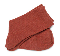 Pair of reddish brown socks isolated on white, top view