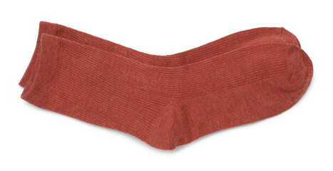 Pair of reddish brown socks isolated on white, top view