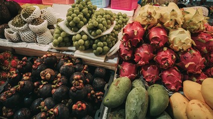 Vibrant display of assorted exotic fruits
