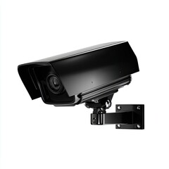 Professional black surveillance security camera mounted on wall for outdoor and indoor monito with wide-angle lens and high resolution