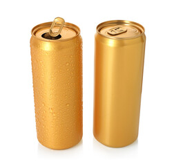 Two golden tin cans isolated on white