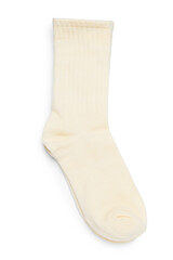 Pair of beige socks isolated on white, top view