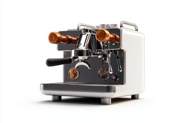 Compact espresso machine with polished chrome finish coffee shop product photography modern environment close-up view luxurious kitchen concept