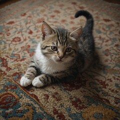 Kitten Rolling Around on a Rug