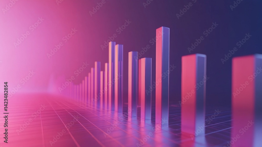 Poster a d bar chart with metallic, gradient bars rising from a financial graph, showing growth and progres