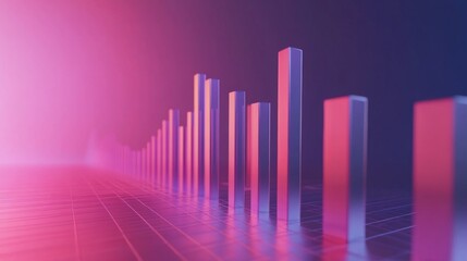 Fototapeta premium A D bar chart with metallic, gradient bars rising from a financial graph, showing growth and progress, with a modern digital interface in the background