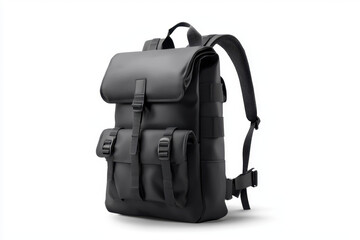 Naklejka premium Sleek black waterproof designer backpack for outdoor adventures urban settings product showcase minimalist design stylish look