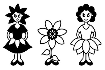 set of girl with  flower vector silhouette illustration isolated on white background