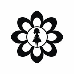 girl with  flower vector silhouette illustration isolated on white background