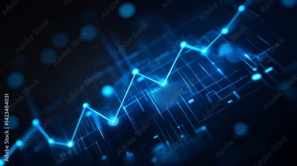 Leinwandbilder a d financial line graph with smooth, curving lines connecting glowing points, showing a steady upwa