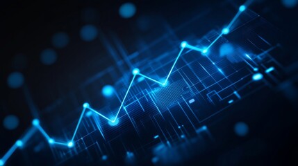 A D financial line graph with smooth, curving lines connecting glowing points, showing a steady upward trend against a dark digital landscape