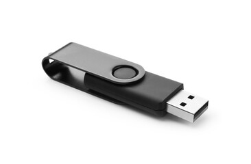 One modern flash drive isolated on white