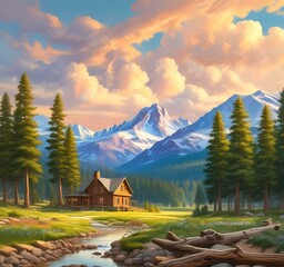 Illustration of spring landscape.