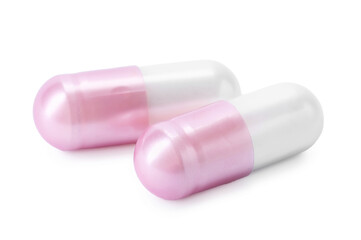 Collagen capsules isolated on white. Dietary supplement